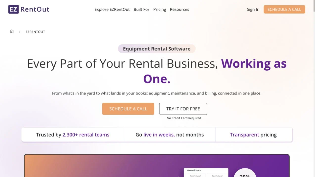 EZRentOut official website showing its rental software positioning