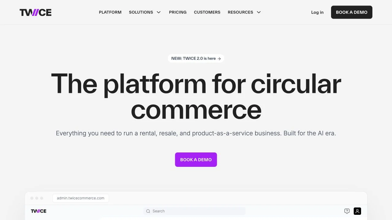 TWICE official website showing its rental software positioning